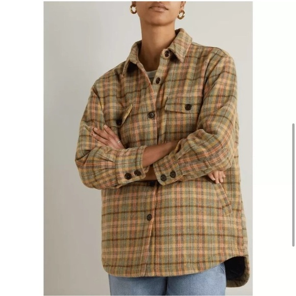 THE GREAT. Jackets & Blazers - THE GREAT | NWT the state park shirt jacket in army & peach plaid